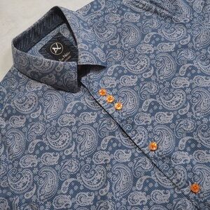 Au Noir Sz 3 Stunning Paisley Men Dress Shirt Long Sleeve Flip Cuff 100% Cotton